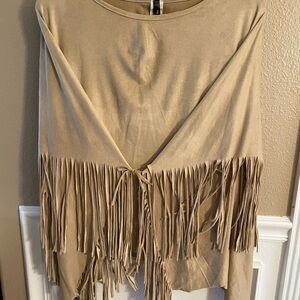 JNK Vintage Tan Fringe Womens Poncho